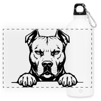Pitbull Head with Paws - Panoramic Drinks Bottle with Carabiner 750 ml - white - Front