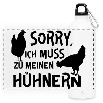 Fans de poulet - Coq - Coq - Poulet fleur - Bio - Gourde panoramique avec mousqueton 750 ml - blanc - Devant