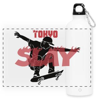 Tokyo Slay Skateboard-Design - Panorama Trinkflasche mit Karabiner 750 ml - Weiß - Vorne