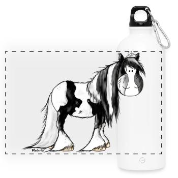 Gypsy Cob - Irish Cob – Pinto – Cheval - Gourde panoramique avec mousqueton 750 ml - blanc - Devant