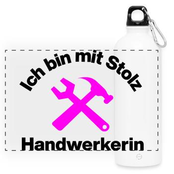 MIT STOLZ HANDWERKERIN! FRAUENPOWER HANDWERK - Panorama Trinkflasche mit Karabiner 750 ml - Weiß - Vorne