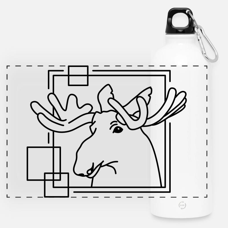 Elch in geometrischer Form - Line-Art-Design - Panorama Trinkflasche mit Karabiner 750 ml - Weiß