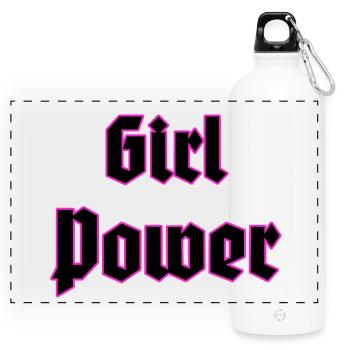 Girl Power Neon Umriss - Panorama Trinkflasche mit Karabiner 750 ml - Weiß - Vorne