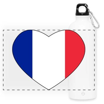 Blue white red tricolor heart - Flag FRANCE - Panoramic Drinks Bottle with Carabiner 750 ml - white - Front