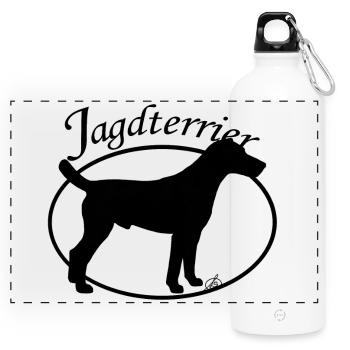 Jagdterrier mit ovalem Rand - Panorama Trinkflasche mit Karabiner 750 ml - Weiß - Vorne