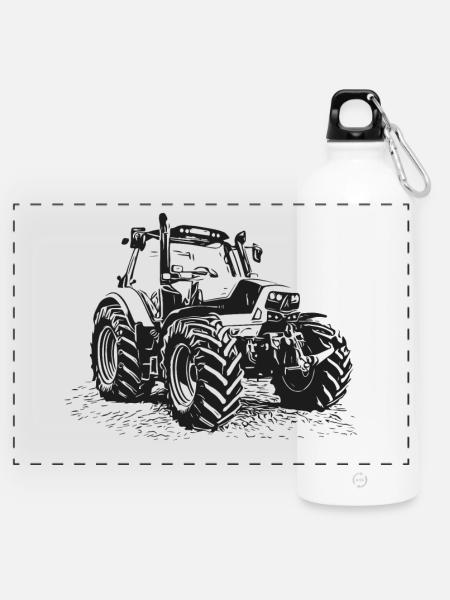 Traktor - Panorama Trinkflasche mit Karabiner 750 ml - Weiß