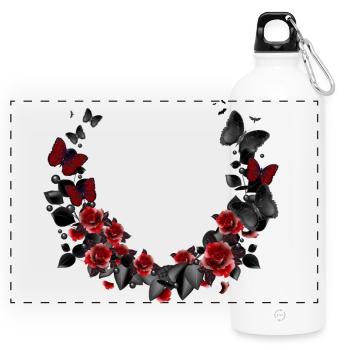 belle couronne de roses et de papillons - Gourde panoramique avec mousqueton 750 ml - blanc - Devant
