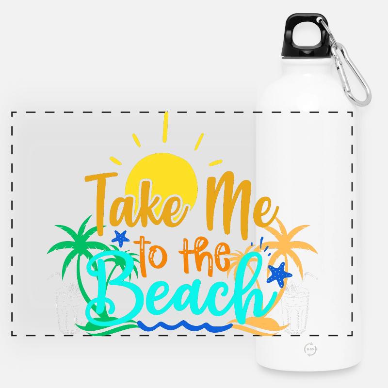 Sunset Beach Vacation Graphic - Panoramic Drinks Bottle with Carabiner 750 ml - white