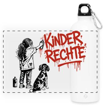Kinderrechte Graffiti roter Schriftzug - Panorama Trinkflasche mit Karabiner 750 ml - Weiß - Vorne