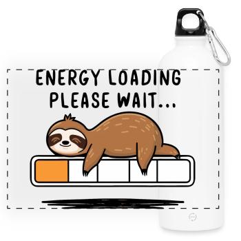 Energetizing Sloth - Entspannung Humor Geschenk - Panorama Trinkflasche mit Karabiner 750 ml - Weiß - Vorne