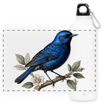 Oiseau bleu Mérion splendide (Malurus splendens) - Gourde panoramique avec mousqueton 750 ml - blanc - Devant