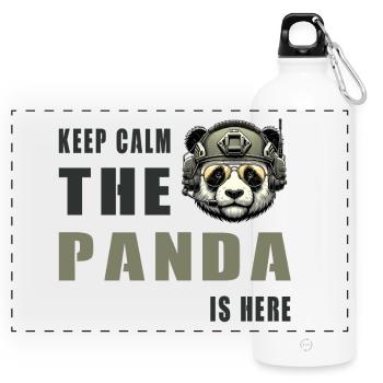 Taktischer Panda – Keep Calm - Panorama Trinkflasche mit Karabiner 750 ml - Weiß - Vorne