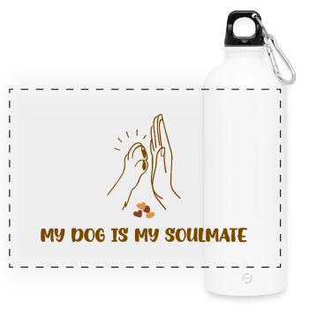 MY DOG IS MY SOULMATE - Panorama Trinkflasche mit Karabiner 750 ml - Weiß - Vorne