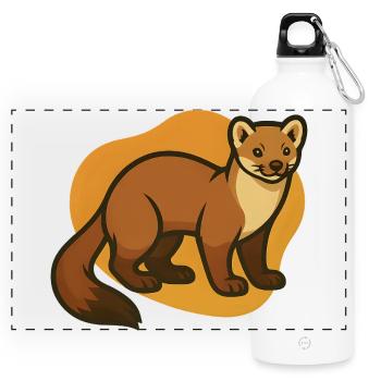 Gemütliche Marder-Illustration - Panorama Trinkflasche mit Karabiner 750 ml - Weiß - Vorne