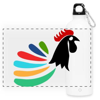 COQ. POULE. POUSSIN. ANIMAL. ANIMAUX. OISEAU - Gourde panoramique avec mousqueton 750 ml - blanc - Devant