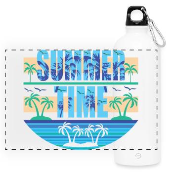 Summer Time - Panorama Trinkflasche mit Karabiner 750 ml - Weiß - Vorne
