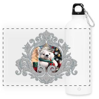 Ours polaire de Noël moelleux mignon avec cadeau. - Gourde panoramique avec mousqueton 750 ml - blanc - Devant
