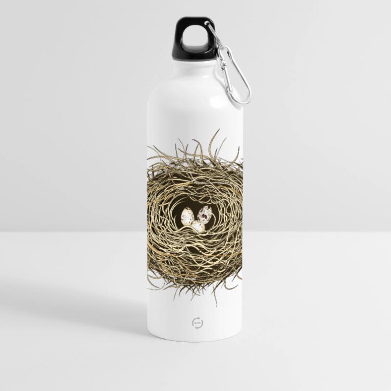 Vogelnest oder Osternest mit drei Vogel Eier Panorama Trinkflasche mit Karabiner 750 ml