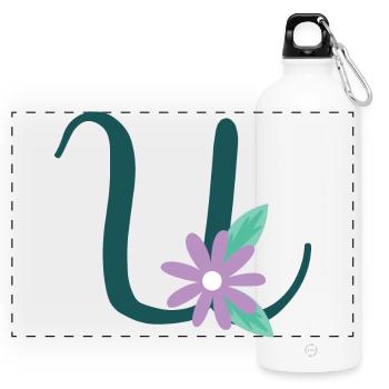 Elegant letter 'U' with flowers - Panoramic Drinks Bottle with Carabiner 750 ml - white - Front