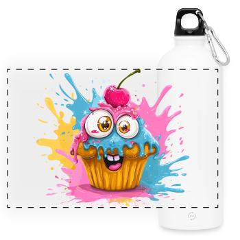 Colorful cupcake with googly eyes - Panoramic Drinks Bottle with Carabiner 750 ml - white - Front