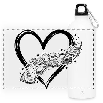 T-shirt Book Lover : Cœur des livres Design, lecture - Gourde panoramique avec mousqueton 750 ml - blanc - Devant