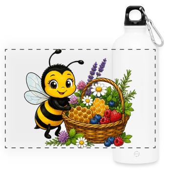 bee honey beekeeper honeycomb flowers meadow insect - Panoramic Drinks Bottle with Carabiner 750 ml - white - Front
