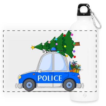 Polizeiauto Police Weihnachten - Panorama Trinkflasche mit Karabiner 750 ml - Weiß - Vorne