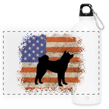 American Akita Silhouette - Bold Dog Breed Graphic - Panoramic Drinks Bottle with Carabiner 750 ml - white - Front
