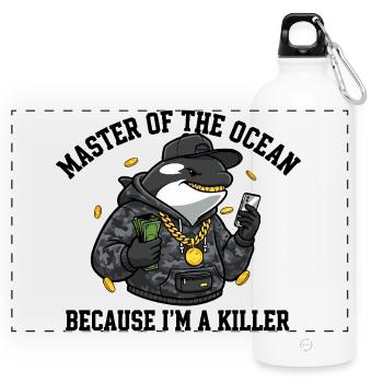Master of the Ocean Orca Spruch - Panorama Trinkflasche mit Karabiner 750 ml - Weiß - Vorne