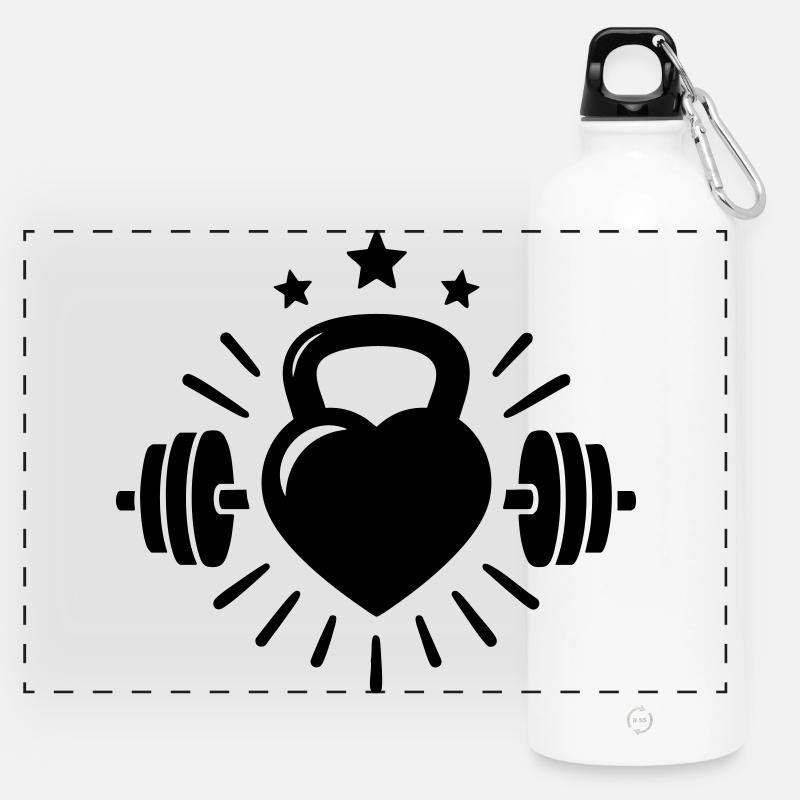 Kettlebell Heart Dumbbell – Love Lifting - Panoramic Drinks Bottle with Carabiner 750 ml - white