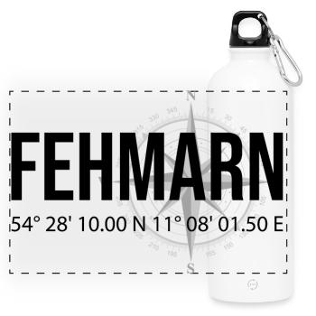 Koordinaten Fehmarn - Panorama Trinkflasche mit Karabiner 750 ml - Weiß - Vorne