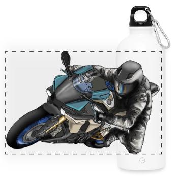 Adrenaline Motorcycle Racing Design - Panoramic Drinks Bottle with Carabiner 750 ml - white - Front