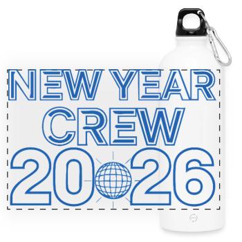 Neujahrscrew 2026 Celebration Tee - Panorama Trinkflasche mit Karabiner 750 ml - Weiß - Vorne