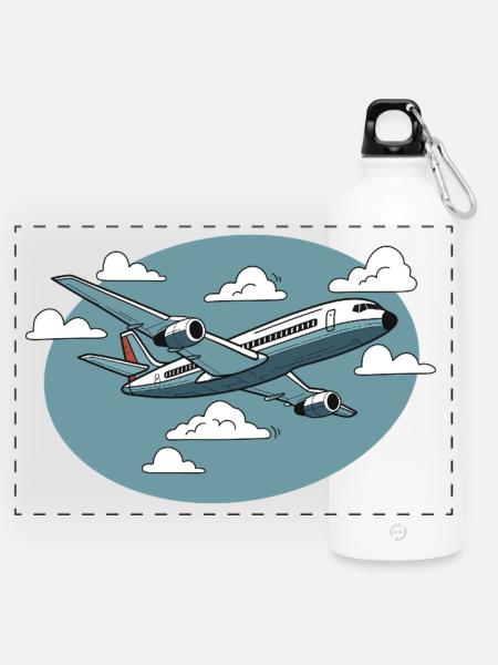 Luftfahrt-Cartoon im blauen Himmel - Panorama Trinkflasche mit Karabiner 750 ml - Weiß