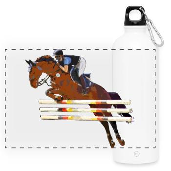 Cavalier avec son cheval qui saute - Gourde panoramique avec mousqueton 750 ml - blanc - Devant
