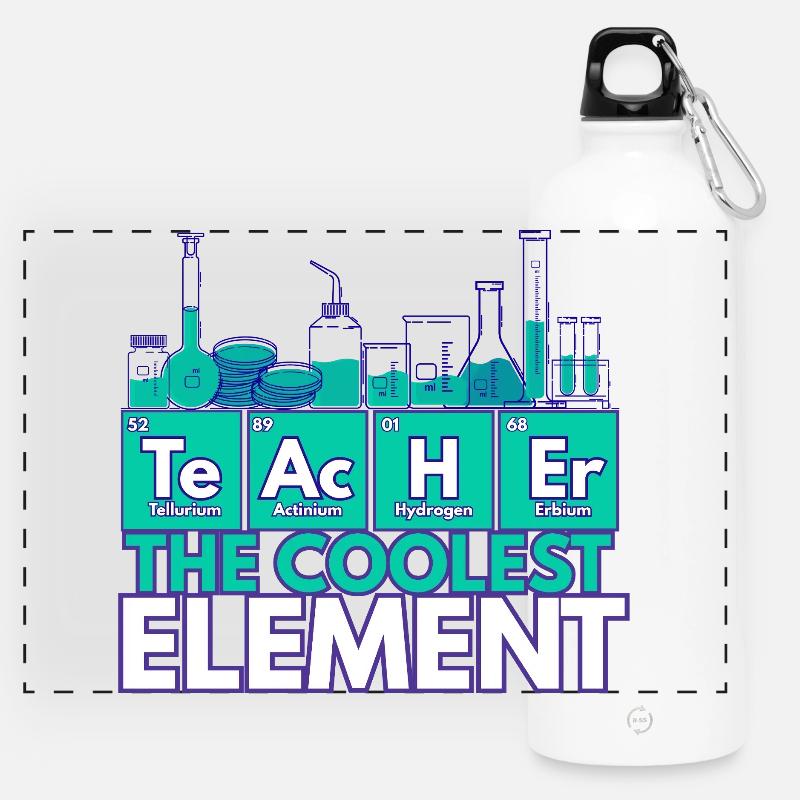 Teacher – The Coolest Element | Chemistry theme - Panoramic Drinks Bottle with Carabiner 750 ml - white