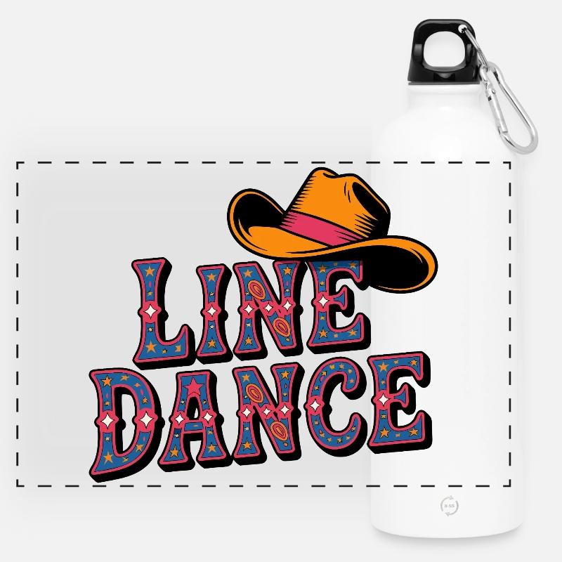 Line Dance Cowboy Hat - Panoramic Drinks Bottle with Carabiner 750 ml - white