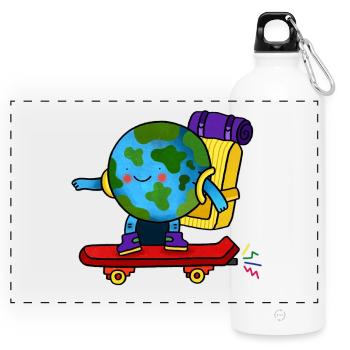 Skater Earth Backpack - Panoramic Drinks Bottle with Carabiner 750 ml - white - Front