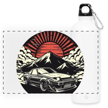 JDM car Japanese Retro Car Racing Drifting Legend - Panoramic Drinks Bottle with Carabiner 750 ml - white - Front