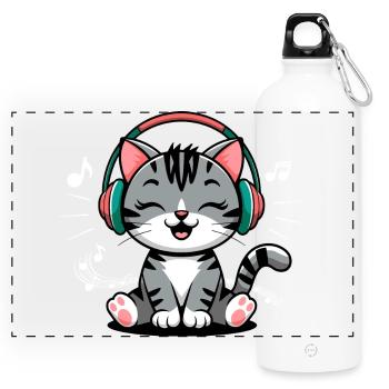 Conception de clé de chat de musique pour les musiciens et les musiciens - Gourde panoramique avec mousqueton 750 ml - blanc - Devant
