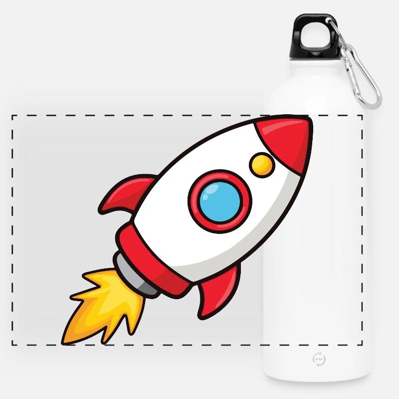 Retro Rocket Burst Design - Panoramic Drinks Bottle with Carabiner 750 ml - white