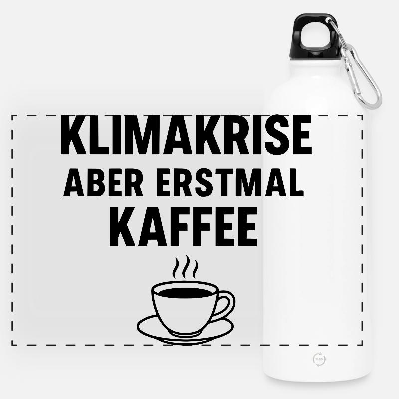 Climate crisis - but first coffee - Panoramic Drinks Bottle with Carabiner 750 ml - white