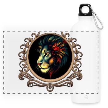 Floral Lion on Ornamental Border - Panoramic Drinks Bottle with Carabiner 750 ml - white - Front