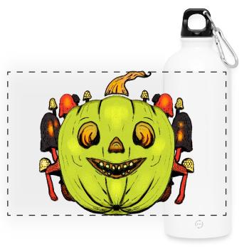 Grinning pumpkin with mushroom frame - Panoramic Drinks Bottle with Carabiner 750 ml - white - Front