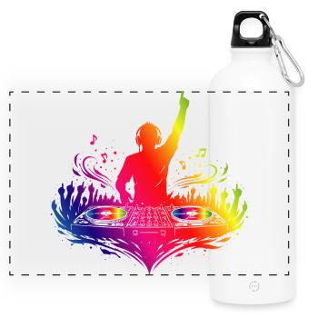 DJ coloré avec platines et beats - Gourde panoramique avec mousqueton 750 ml - blanc - Devant