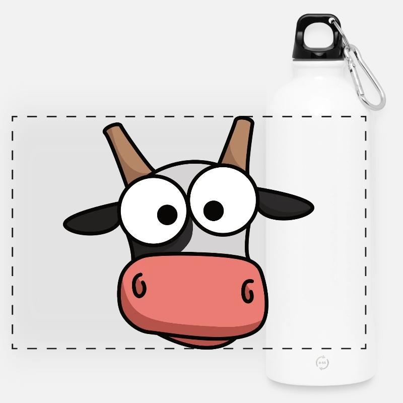 Cow Face Comic with Big Eyes - Panoramic Drinks Bottle with Carabiner 750 ml - white