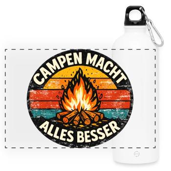 Campen macht alles besser - Panorama Trinkflasche mit Karabiner 750 ml - Weiß - Vorne