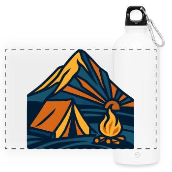 Bergzelt Lagerfeuer Abend - Panorama Trinkflasche mit Karabiner 750 ml - Weiß - Vorne