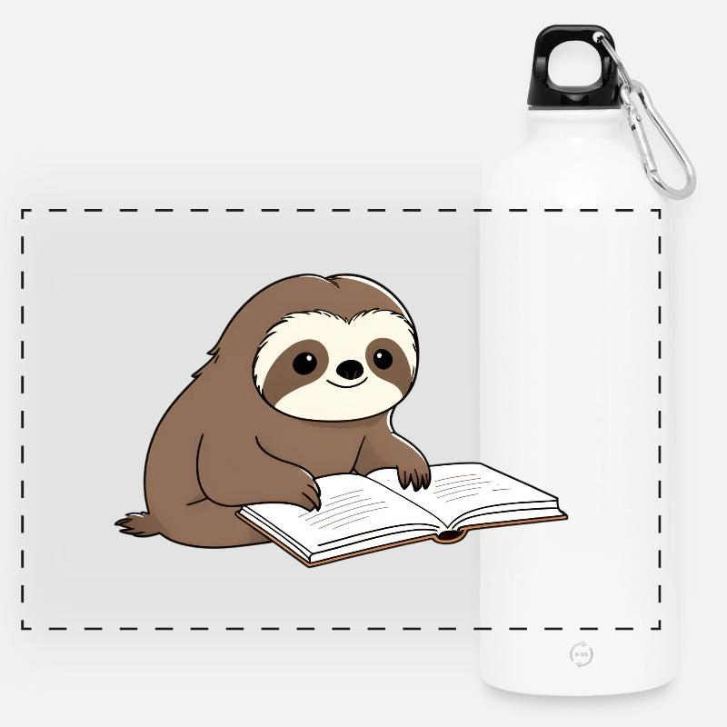Cute Sloth Reader with Book - Panoramic Drinks Bottle with Carabiner 750 ml - white