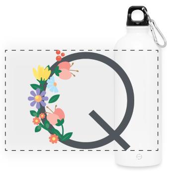 Elegant letter 'Q' with flowers - Panoramic Drinks Bottle with Carabiner 750 ml - white - Front